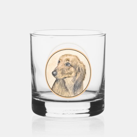 Dackel (langhaarig) Gemälde Originalkunst Whiskyglas (Rückseite)