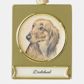 Dackel (langhaarige Malerei) - Originale Hundekuns Banner-Ornament Gold (Vorderseite)