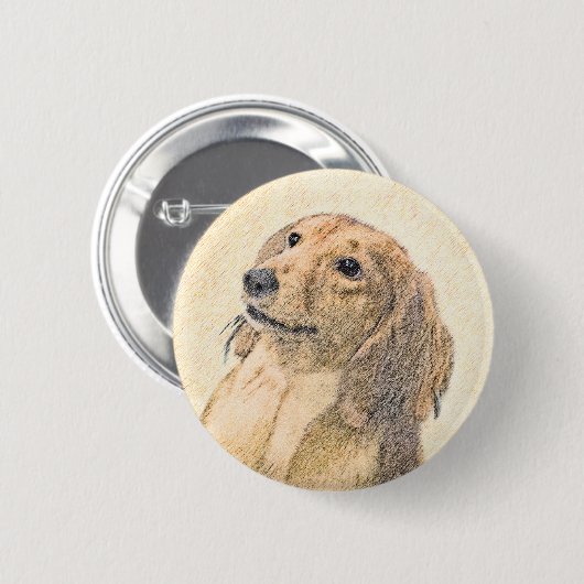 Dackel (langhaarige Malerei) - Originale Hundekuns Button (Vorne & Hinten)