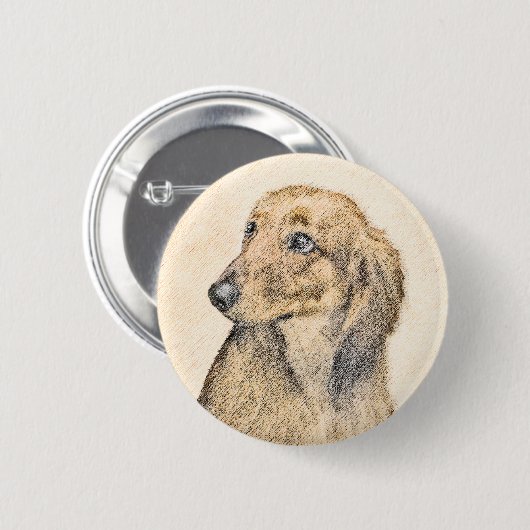 Dackel (langhaarige Malerei) - Originale Hundekuns Button (Vorne & Hinten)