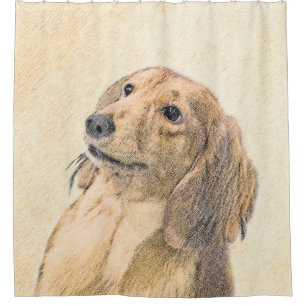Dackel (langhaarige Malerei) - Originale Hundekuns Duschvorhang