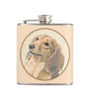 Dackel (langhaarige Malerei) - Originale Hundekuns Flachmann