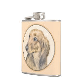 Dackel (langhaarige Malerei) - Originale Hundekuns Flachmann (Links)
