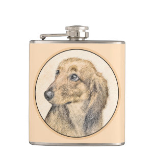 Dackel (langhaarige Malerei) - Originale Hundekuns Flachmann