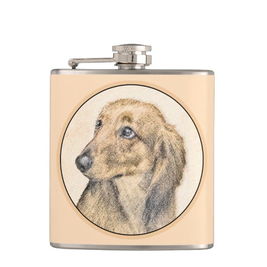 Dackel (langhaarige Malerei) - Originale Hundekuns Flachmann (Vorderseite)