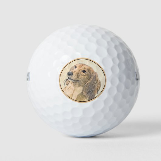 Dackel (langhaarige Malerei) - Originale Hundekuns Golfball (Vorderseite)