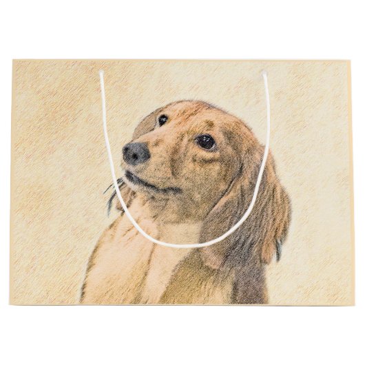 Dackel (langhaarige Malerei) - Originale Hundekuns Große Geschenktüte (Vorderseite)