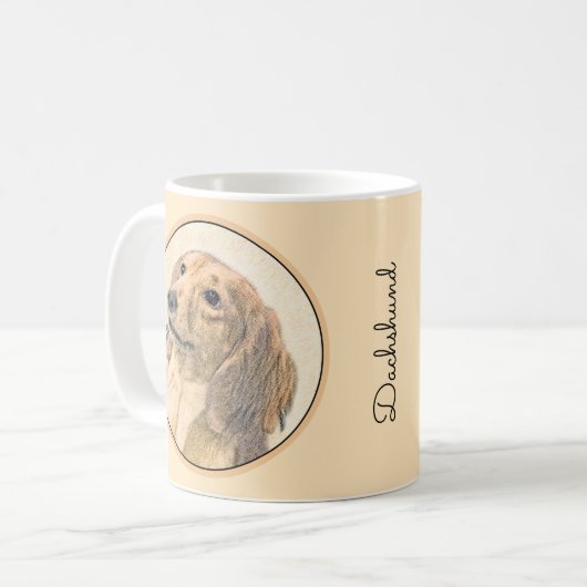 Dackel (langhaarige Malerei) - Originale Hundekuns Kaffeetasse (Vorderseite Links)