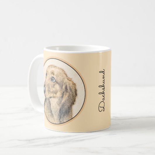 Dackel (langhaarige Malerei) - Originale Hundekuns Kaffeetasse (Vorderseite Links)