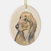 Dackel (langhaarige Malerei) - Originale Hundekuns Keramik Ornament (Rechts)
