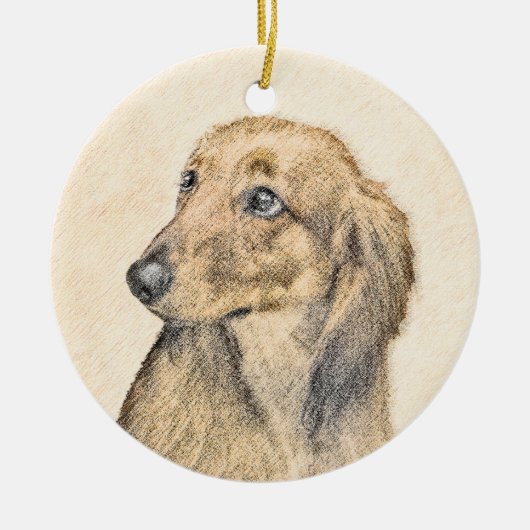 Dackel (langhaarige Malerei) - Originale Hundekuns Keramik Ornament (Vorne)