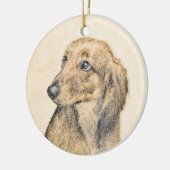Dackel (langhaarige Malerei) - Originale Hundekuns Keramik Ornament (Links)