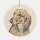 Dackel (langhaarige Malerei) - Originale Hundekuns Keramik Ornament (Hinten)