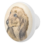 Dackel (langhaarige Malerei) - Originale Hundekuns Keramikknauf (Rechts)