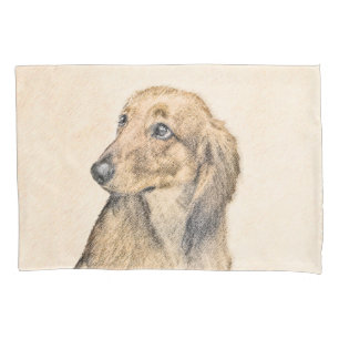 Dackel (langhaarige Malerei) - Originale Hundekuns Kissenbezug