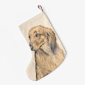 Dackel (langhaarige Malerei) - Originale Hundekuns Kleiner Weihnachtsstrumpf (Rückseite (Hängend))