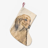 Dackel (langhaarige Malerei) - Originale Hundekuns Kleiner Weihnachtsstrumpf (Vorderansicht (hängend))