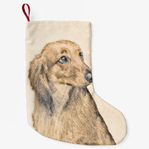 Dackel (langhaarige Malerei) - Originale Hundekuns Kleiner Weihnachtsstrumpf