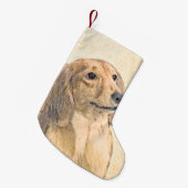 Dackel (langhaarige Malerei) - Originale Hundekuns Kleiner Weihnachtsstrumpf (Vorderansicht (hängend))