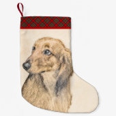 Dackel (langhaarige Malerei) - Originale Hundekuns Kleiner Weihnachtsstrumpf (Vorderseite)