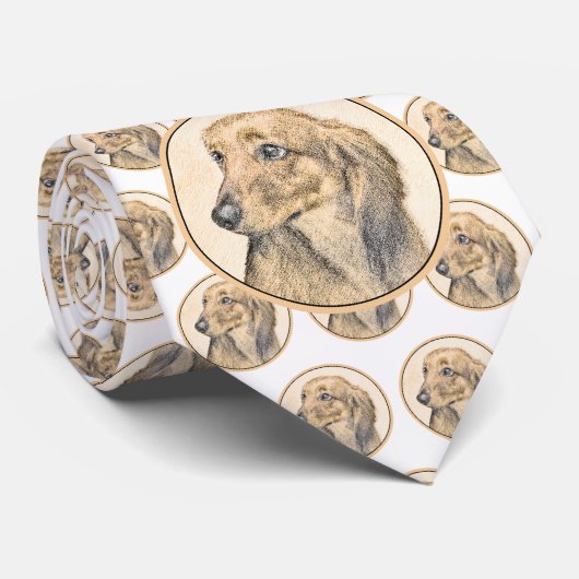 Dackel (langhaarige Malerei) - Originale Hundekuns Krawatte (Gerollt)