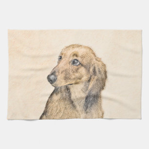 Dackel (langhaarige Malerei) - Originale Hundekuns Küchentuch