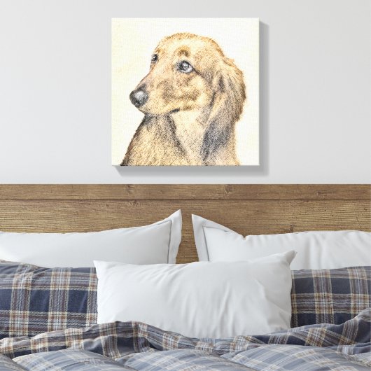 Dackel (langhaarige Malerei) - Originale Hundekuns Leinwanddruck (Insitu (Schlafzimmer))