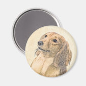 Dackel (langhaarige Malerei) - Originale Hundekuns Magnet (Vorderseite/Rückseite)