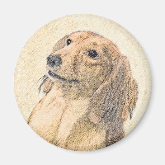 Dackel (langhaarige Malerei) - Originale Hundekuns Magnet (Vorne)