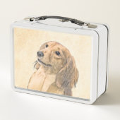 Dackel (langhaarige Malerei) - Originale Hundekuns Metall Brotdose (Rückseite)