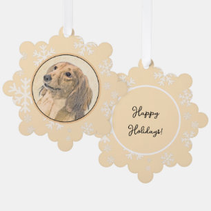 Dackel (langhaarige Malerei) - Originale Hundekuns Ornament Karte