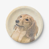 Dackel (langhaarige Malerei) - Originale Hundekuns Pappteller (Vorderseite)
