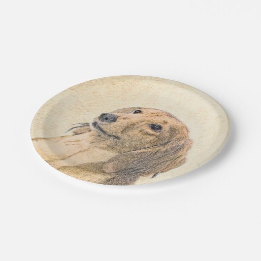 Dackel (langhaarige Malerei) - Originale Hundekuns Pappteller (Schrägansicht)