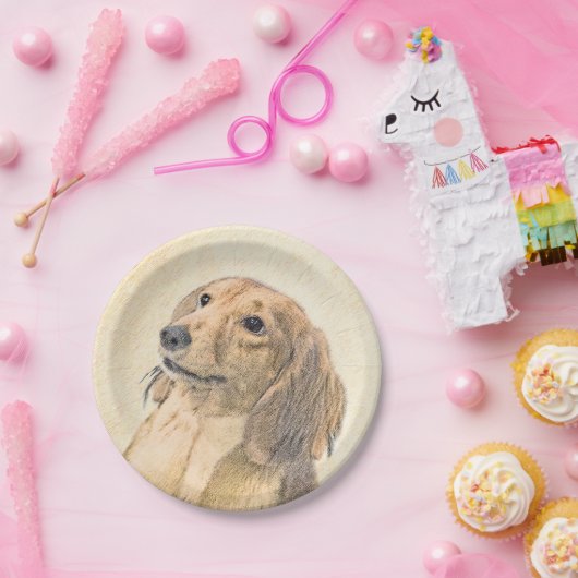 Dackel (langhaarige Malerei) - Originale Hundekuns Pappteller (Party)