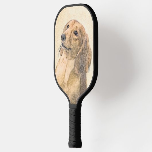 Dackel (langhaarige Malerei) - Originale Hundekuns Pickleball Schläger (Links)