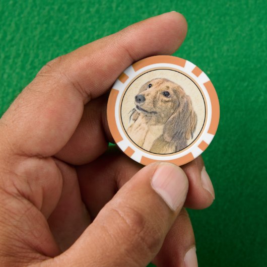 Dackel (langhaarige Malerei) - Originale Hundekuns Pokerchips (Hand)
