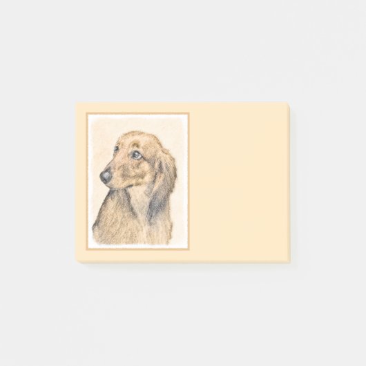 Dackel (langhaarige Malerei) - Originale Hundekuns Post-it Klebezettel (Vorderseite)