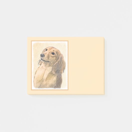 Dackel (langhaarige Malerei) - Originale Hundekuns Post-it Klebezettel (Vorderseite)