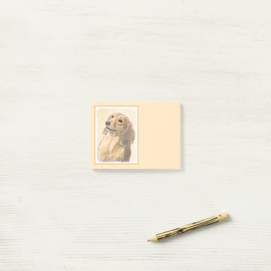 Dackel (langhaarige Malerei) - Originale Hundekuns Post-it Klebezettel (Auf Schreibtisch)