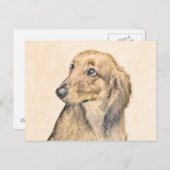 Dackel (langhaarige Malerei) - Originale Hundekuns Postkarte (Vorne/Hinten)