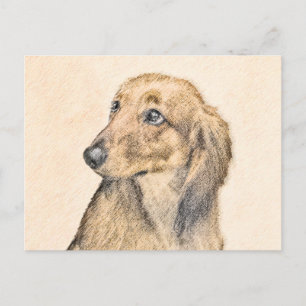 Dackel (langhaarige Malerei) - Originale Hundekuns Postkarte