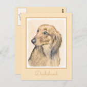 Dackel (langhaarige Malerei) - Originale Hundekuns Postkarte (Vorne/Hinten)