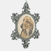 Dackel (langhaarige Malerei) - Originale Hundekuns Schneeflocken Zinn-Ornament (Links)