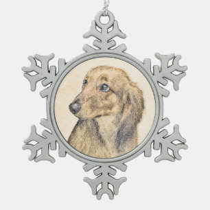 Dackel (langhaarige Malerei) - Originale Hundekuns Schneeflocken Zinn-Ornament