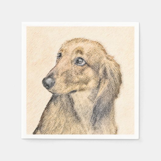 Dackel (langhaarige Malerei) - Originale Hundekuns Serviette (Vorderseite)