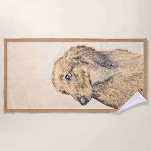 Dackel (langhaarige Malerei) - Originale Hundekuns Strandtuch (Vorderseite)