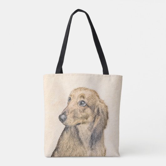 Dackel (langhaarige Malerei) - Originale Hundekuns Tasche (Rückseite)