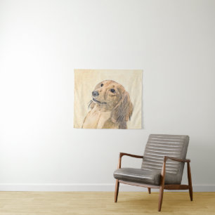 Dackel (langhaarige Malerei) - Originale Hundekuns Wandteppich