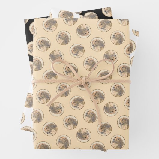 Dackel Langhaariges Rotes Gemälde Original Hundkun Geschenkpapier Set (Beispiel)