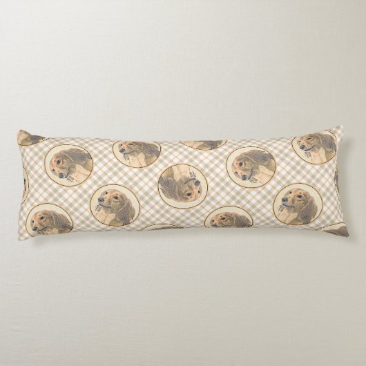 Dackel Langhaariges Rotes Gemälde Original Hundkun Seitenschläferkissen (Rückseite)